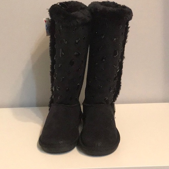 NWT Black, Fluffy, and Bedazzled Justice Boots - Picture 3 of 8